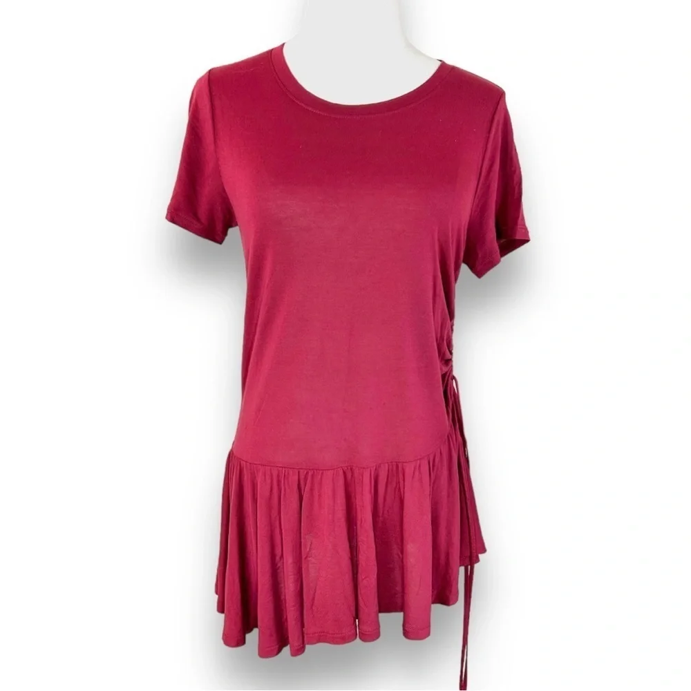 4/$20 J.Crew XS Lyocell Burgundy Tunic Top Side Ruched Drawstring Peplum Hem